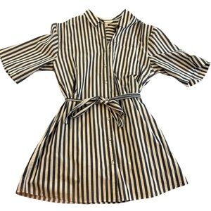 The Drop - Striped blue and white Shirt Dress with Belt - 100% cotton